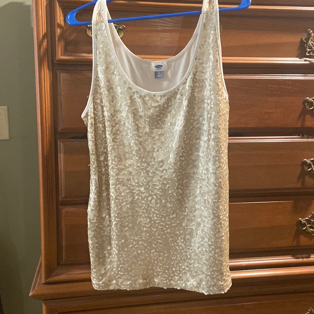 Sequin Scoop Neck Tank Top - Cream